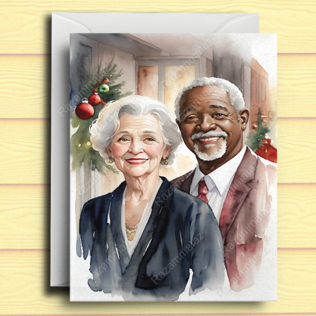 Interracial Couple Q Christmas Card